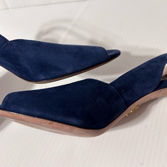 PRADA suede navy d’Orsay open toe sling back heel size 38 1/2 EU - Picture 11 of 11